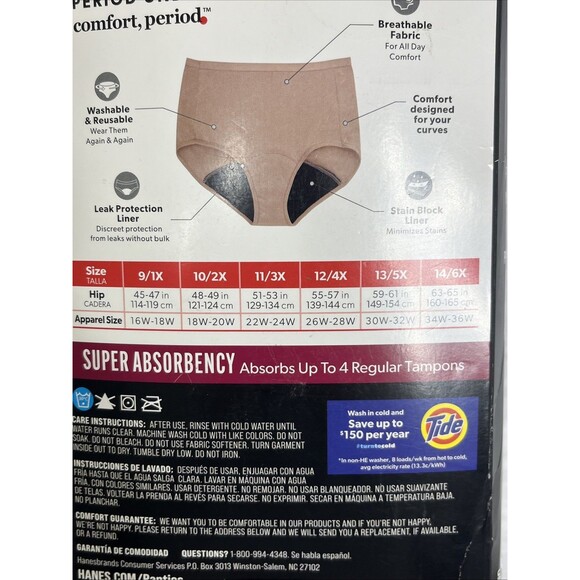 Hanes Just My Size Period Underwear Briefs Super Absorbency Tan Black Size 13 5X - Picture 5 of 6